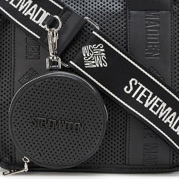 Steve Madden Bwebber Perforated Crossbody Satchel Bag in Black Edgy Everyday - Picture 2 of 11